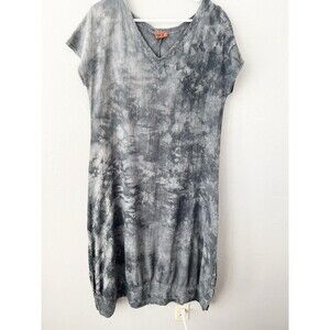 Oh My Gauze! Gray Cotton Stretchy V-Neck Short Sleeve Midi Shift Dress 1 - S/M